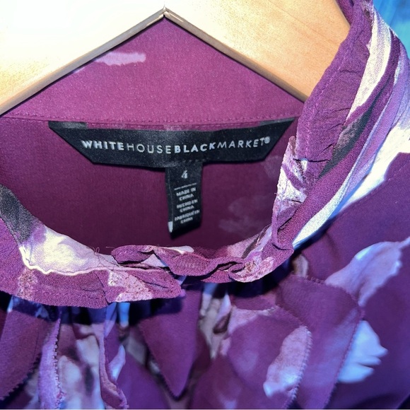 White House Black Market Purple Floral Ruffle Sleeveless Top Women’s 4 - Picture 5 of 5